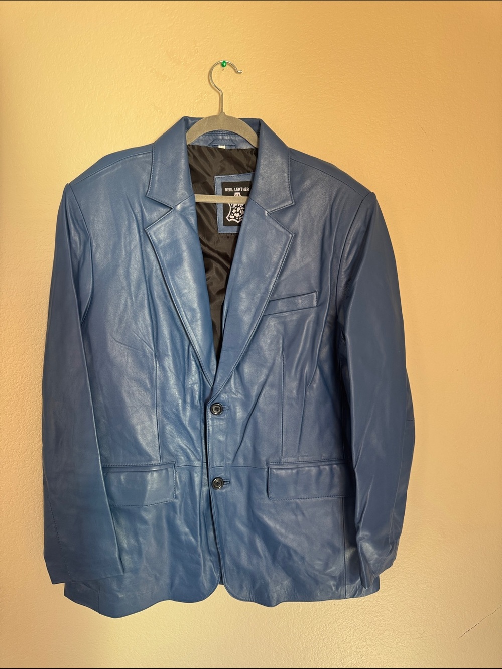 Real Leather Blue Men's Leather Blazer Sport Coat